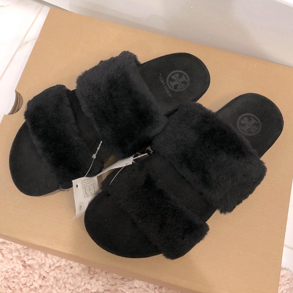 NWT Tory Burch Sheldon Genuine Shearling Slides